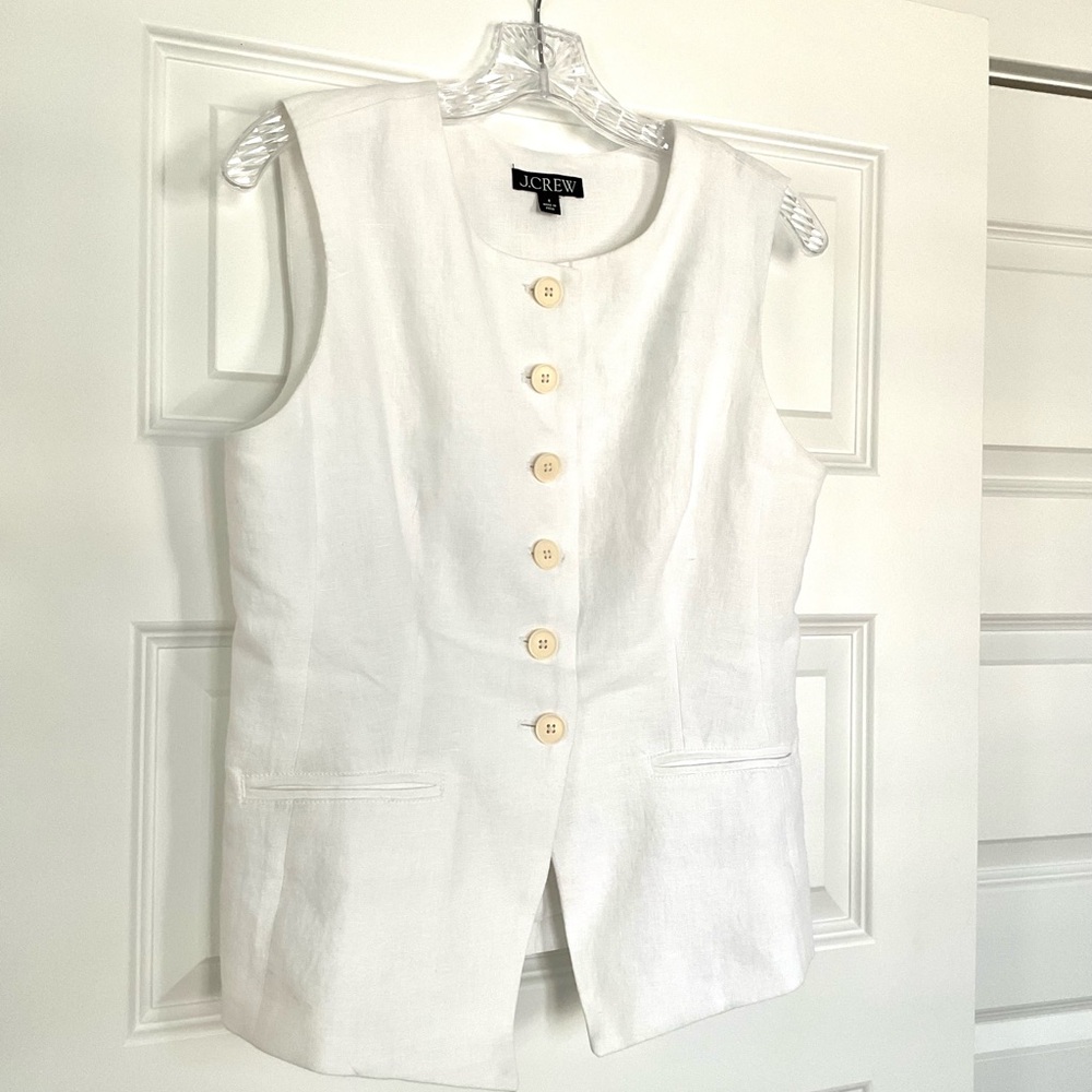 J.Crew White Linen Vest, Size 8